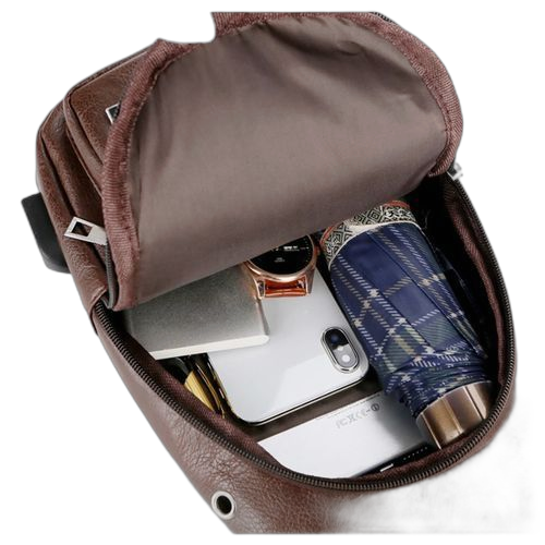 Fashion sac en bandoulière espace ecouteurs et power bank marron