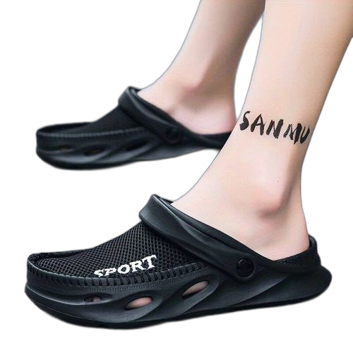 Fashion sandales respirantes d'extérieur pour hommes, pantoufles creuses, chaussures de plage, sabotsnoir
