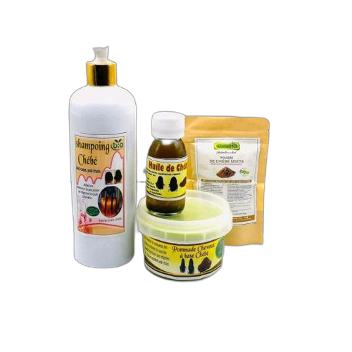 Gamme a base de chébé shampoing 500ml huile 60ml creme 200g poudre 50g