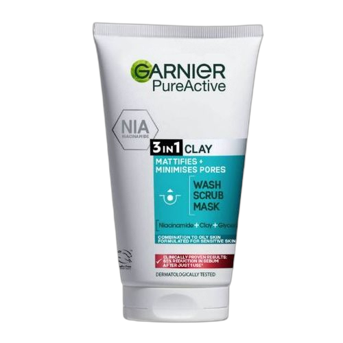 Garnier pure active 3 en 1 nettoyant exfoliant & masque 150ml