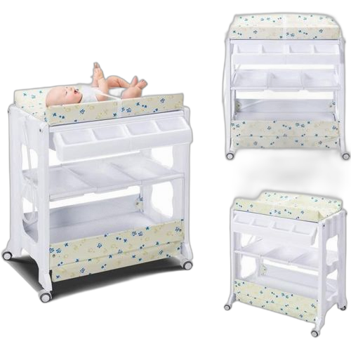 Table à langer bébé à roulette avec baignoire et coussin à couches, matelas à langer et rangement portable, grand espace 92