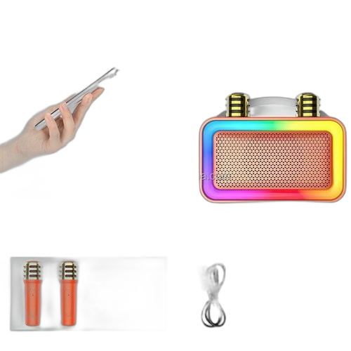 Haut parleur portable jeux de lumière colorée avec deux micros jj