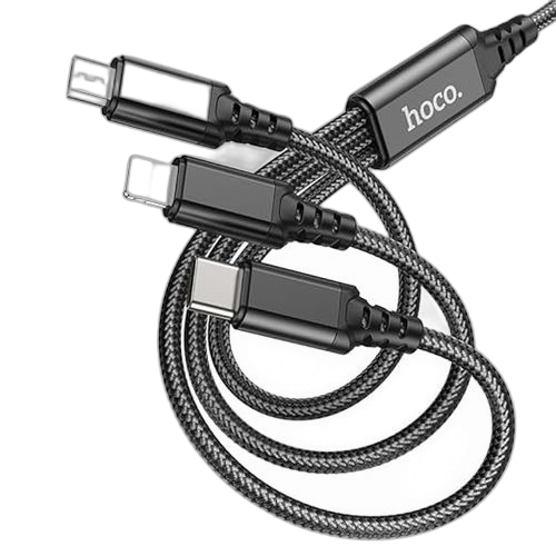 Hoco câble de charge 3 en 1 (lightning+type c+micro) x102 noir