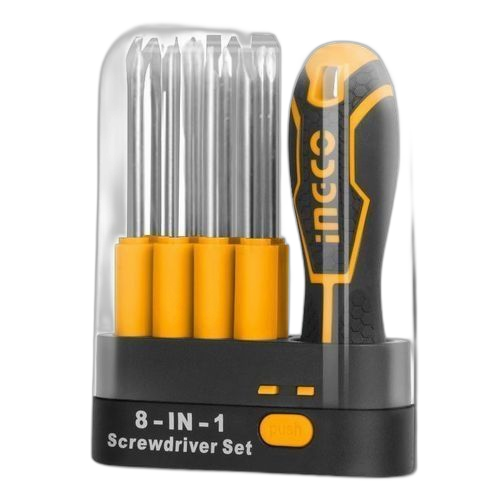 Ingco boite de 9 tournevis interchangeables jaune/noir