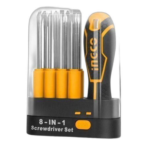 Ingco boite de tournevis interchangeables 9 pièces jaune/noir