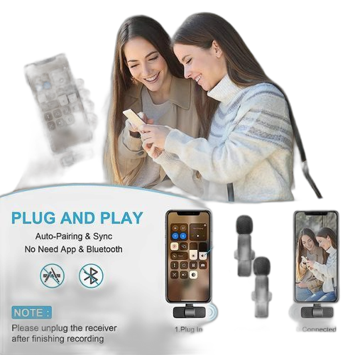K9 double sans fil revers microphone cravate mic type c téléphones android iphone + ios adaptateur