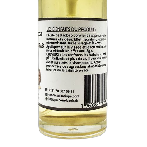 Katiopa huile vierge de graine baobab 50ml 100% pure 100% naturel