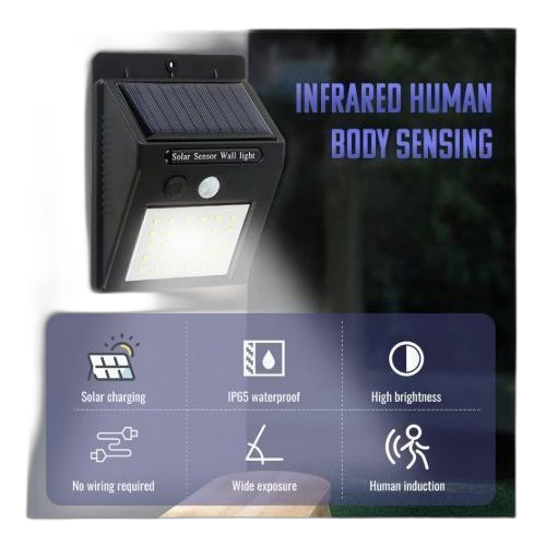 Lampe solaire extérieure led détecteur de mouvement noir