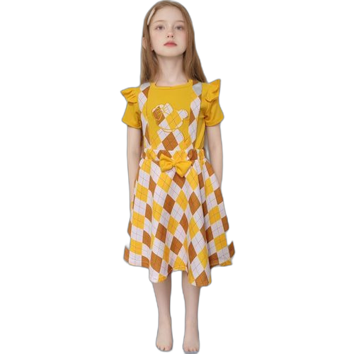 Lilas robe populaire fille ensemble de deux pièces diamant ours impriméyellow