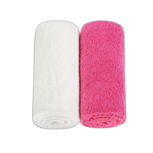 Lot de 2 serviettes rose et blanc en coton