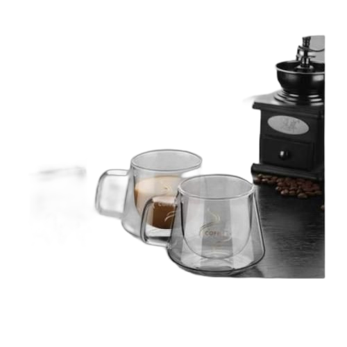Lot de 2 tasse à café verresà double paroi résistant avec poignée
