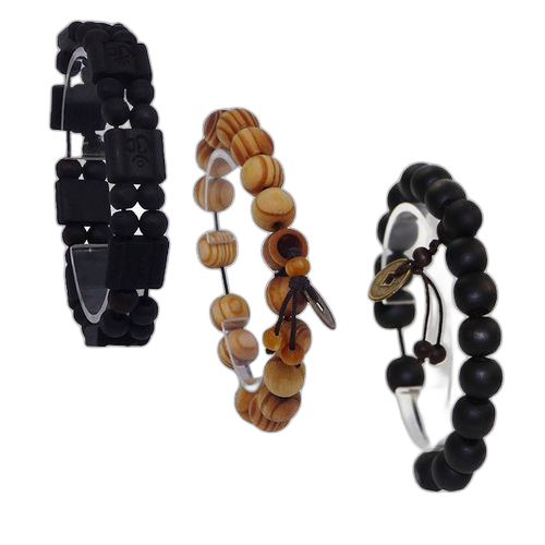 Lot de 3 bracelets homme perle bois buddhah perle carré