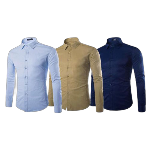 Lot de 3 chemises homme longues manches: bleu ciel / bleu bic et beige
