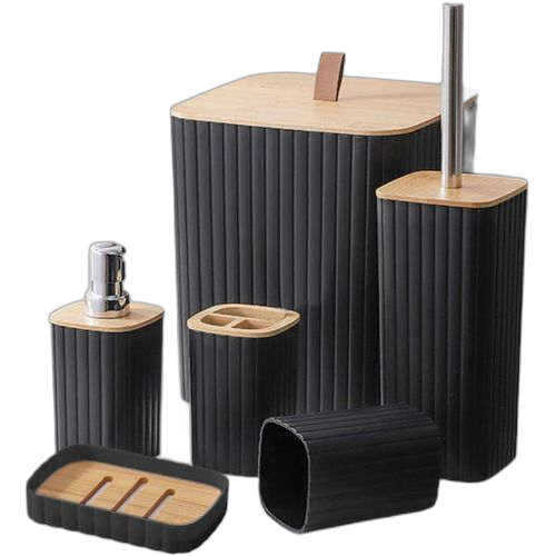 Lot de 6 accessoires salle de bain, distributeurs de savon poubelle robustes, simples, décoratifs, porte savon, porte brosse à dents pour restaurants, hôtel, salle de bain, maison, noir – Image 5