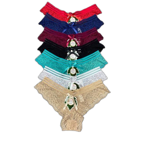 Lot de 6 slips coton avec bordure en dentelle multicolore
