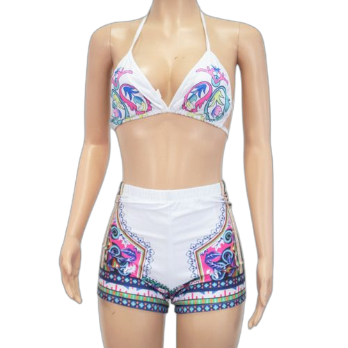 Maillot de bain deux piecespolyester blanc imprimé