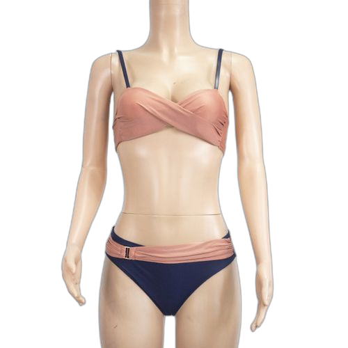 Maillot de bain deux piecespolyester bleu de nuit saumon