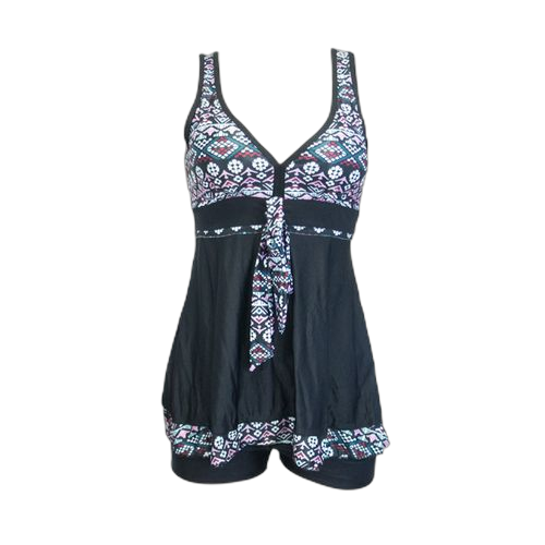 Maillot de bain deux piecespolyester noirmauve imprimé