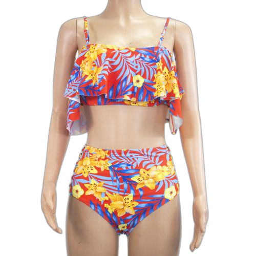 Maillot de bain deux piecespolyester rouge fleurette