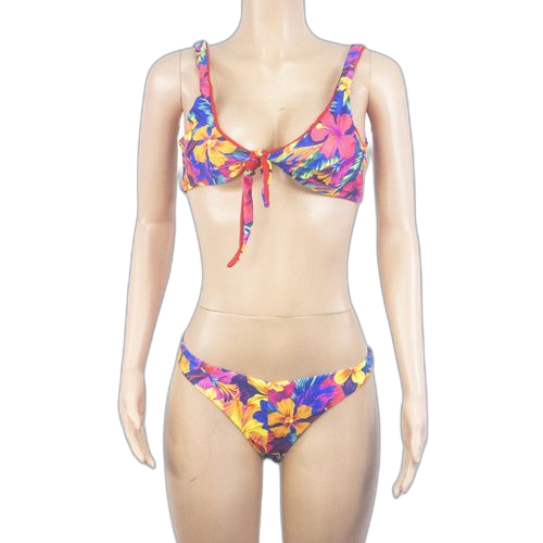 Maillot de bain deux piecespolyester rouge fleurette haut esméralda
