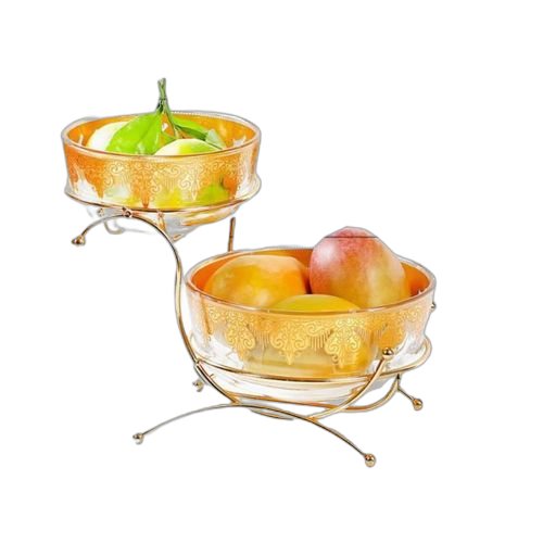 Mini présentoir à fruit en verre2 étages doré