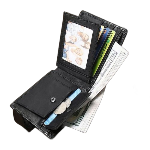 Mode hommes cuir véritable portefeuille r fid court clip d'argent noir – Image 3