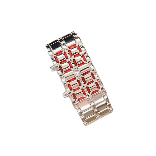 Mode montre numérique led rouge pour hommes argent – Image 4