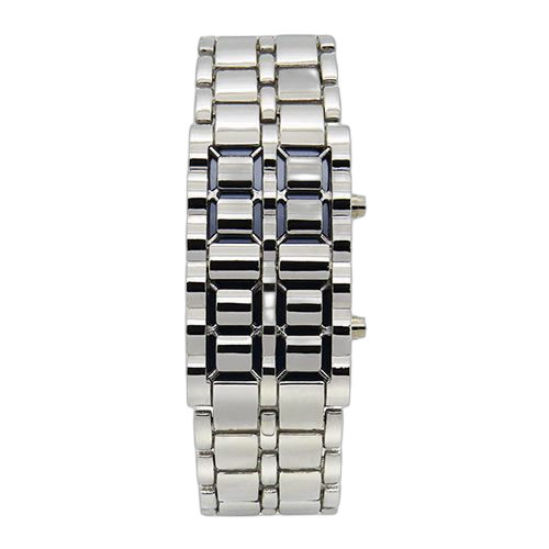 Mode montre numérique led rouge pour hommes argent – Image 5