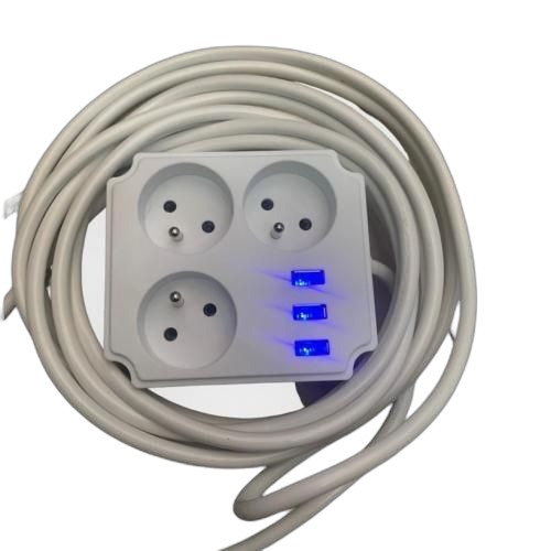 Multiprise rallonge 3 ports standards et 3 ports usb longueur 5m