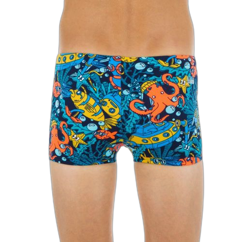 Nabaiji boxer de bain natation garçon fitib bleu marine / rouge vermillon / miel