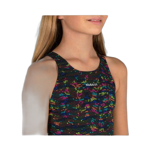Nabaiji maillot de bain une pièce de natation fille kamiye print fire noir / jaune