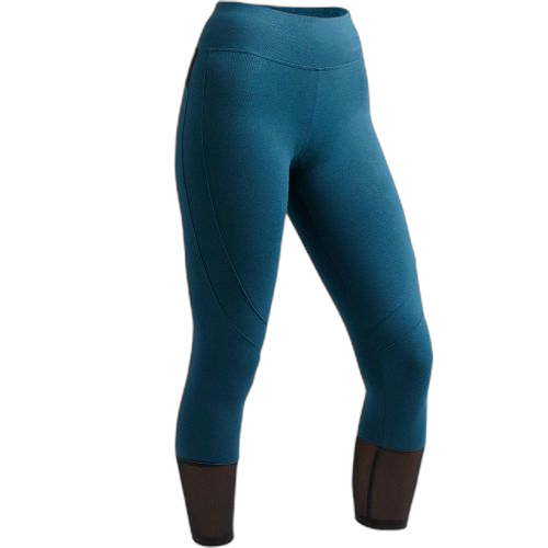 Nyamba legging court de sport taille haute 520 femme 7/8 en coton bleu canard printé