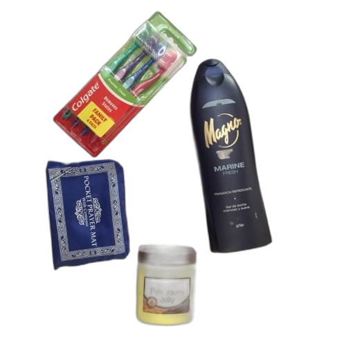 Pack tapis prière, brosse à dent, gel magna, vaseline petroleum jelly