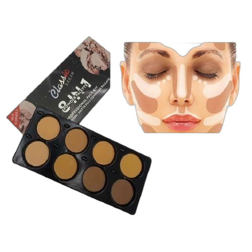 Palette de maquillage face contour 8 couleurs+ 6 eponge blender