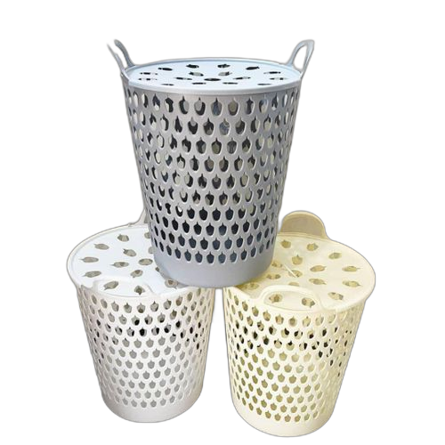 Panier à linge avec poignées soupleset couvert en plastique facile à transporter pour linge