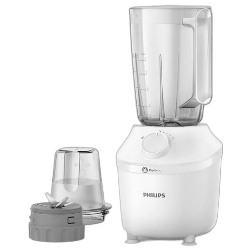 Philips blender + moulin a epices 1,9 litre, 1 réglage de vitesse + impulsion bocal en plastique 450 w blanc