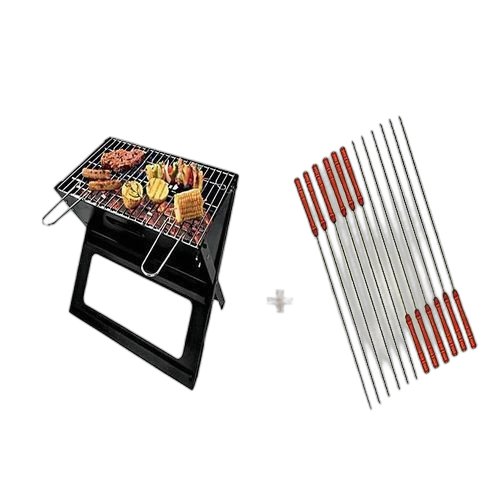 Portable barbecue au charbon grill en acier+10 piques à brochettes