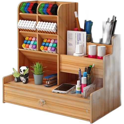 Porte stylo de rangement en bois pour papeterie de bureau, facile à assembler cerise