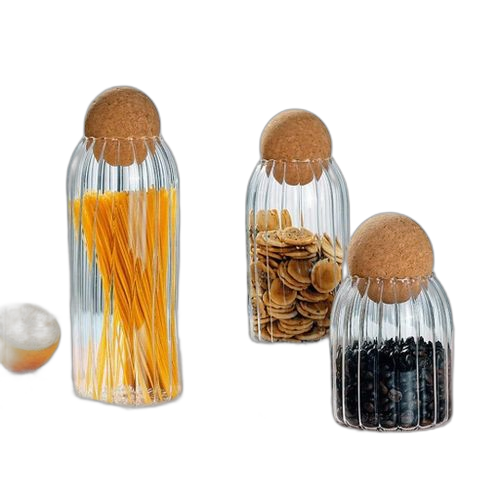 Pot de stockage de vitre borosilicateétanche avec conteneur décoratif en liège (1 pcs 1000ml)