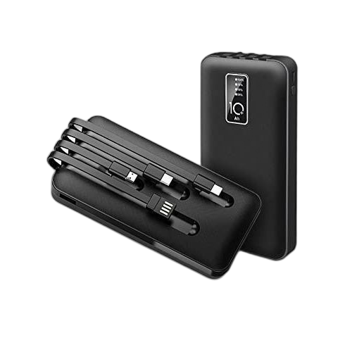 Power bank charge rapide 10000 mah 4 câbles noir