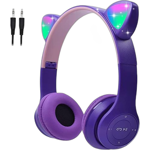 Premium casque cat ear bluetooth avec oreillettes lumineuses blue