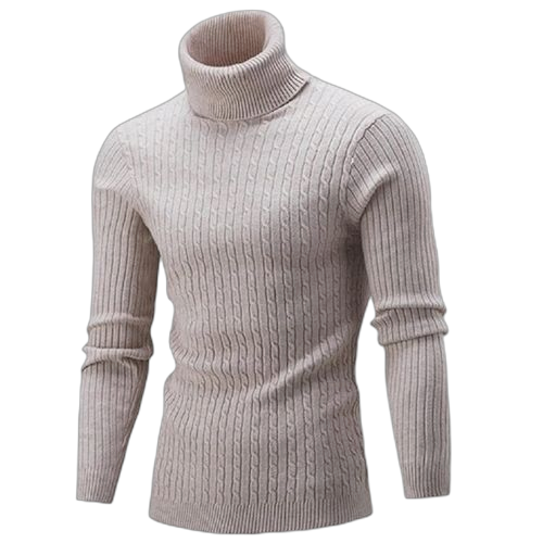 Pull à col roulé pour homme en coton et polyester blanc