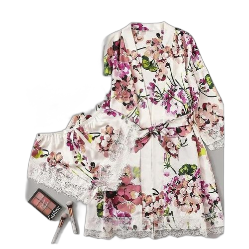 Pyjamas en satin imprimepour femme 3 pièces. Diaytar Sénégal : Large gamme, petits prix, grande satisfaction