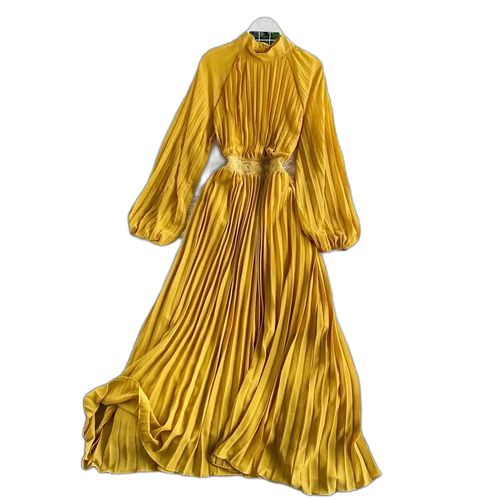 Robe longue avec plissé jaune