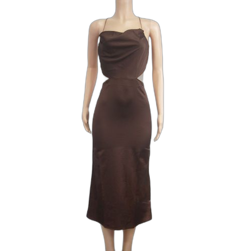 Robe longue en satin pour femme marron – Image 3