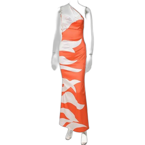 Robe longue en satin pour femme orange