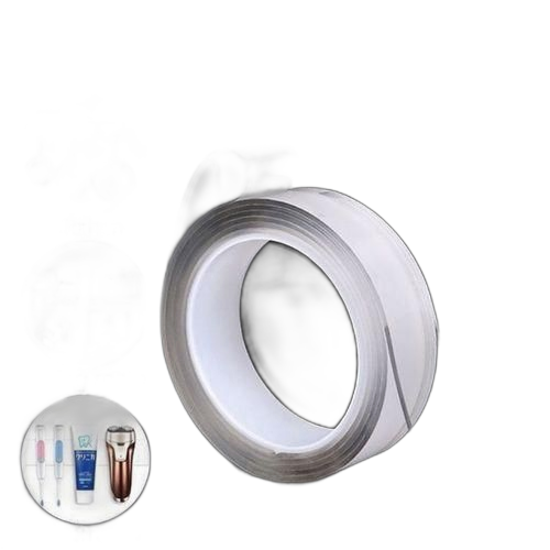 Ruban double face réutilisable ruban adhésif fort robuste, sans trace amovible colle transparente fixation, lavable forte gel antidérapant pour photos mur cuisine (3mm*3cm*3m)