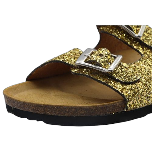 Sandale orthopédique double boucle en paillette doré pour femme (fabrication locale)