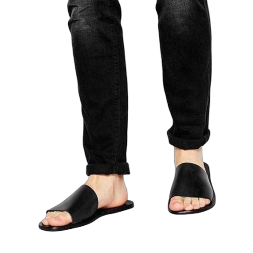 Sandales en cuir nu pieds noir fabrication locale