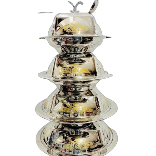 Stainless steel ensemble 4 bols avec couvercle inox avec finition doré